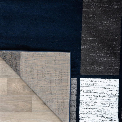 Contemporary Modern Boxes Area Rug 10' X 14' Navy