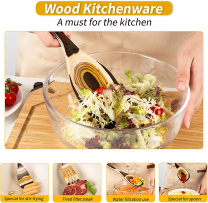 7-Piece Brown Pakkawood Utensils Set – Sturdy, Eco-Friendly, Wooden Spoons for Cooking, Wooden Utensil for Cooking, Wooden Kitchen Tool, Home & Kitchen Gifts for Men and Women