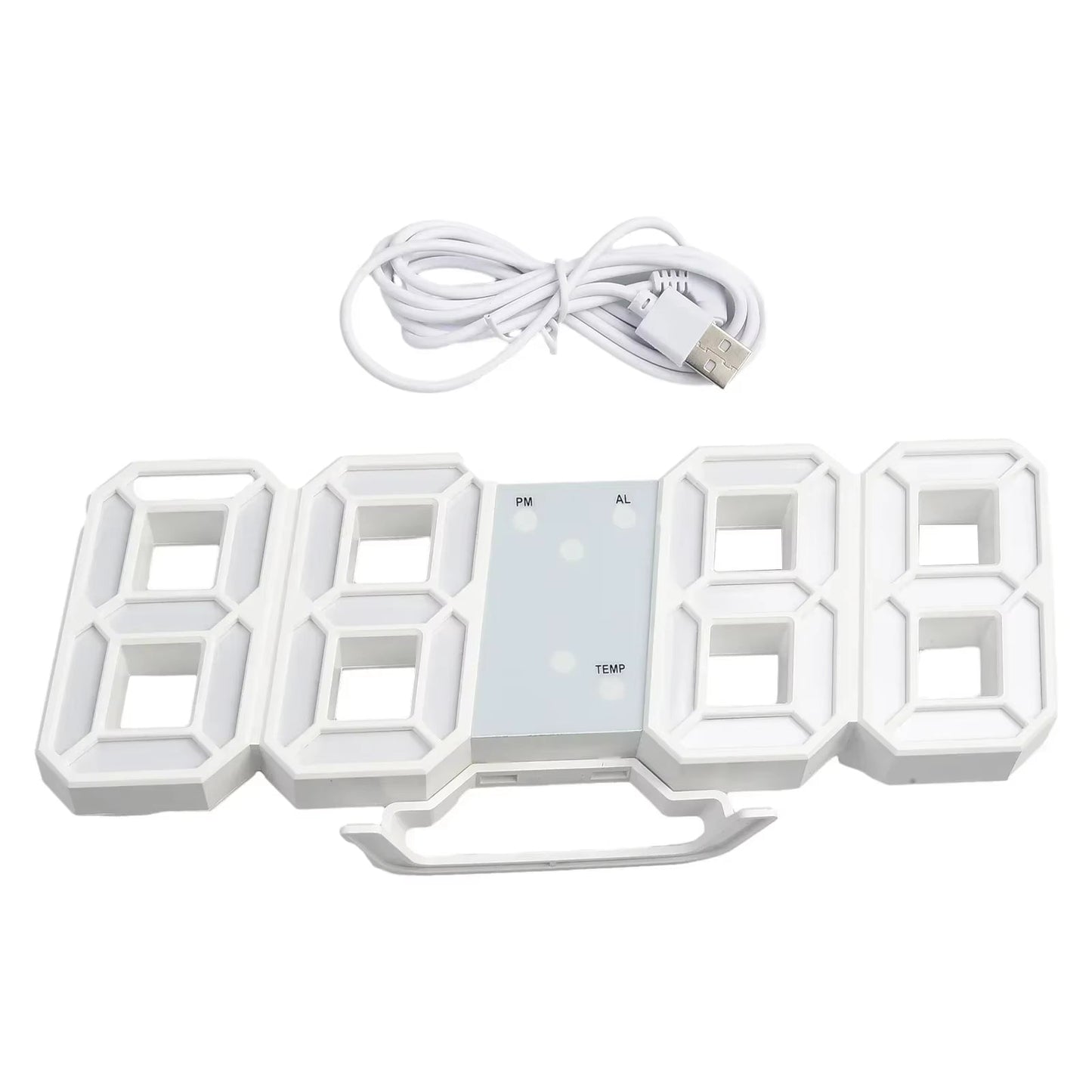 LED Wall Clock 23.5*9.3*1.8Cm Oversize 3D Modern Digital 24/12 Hour Display Timer Alarm Home USB Brightness Adjustable