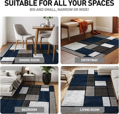 Contemporary Modern Boxes Area Rug 10' X 14' Navy