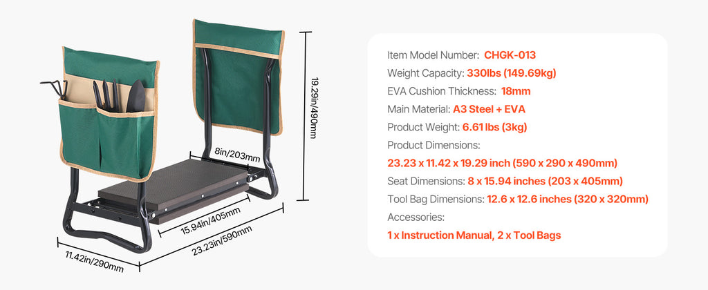Garden Kneeler and Seat with 2 Tool Bags