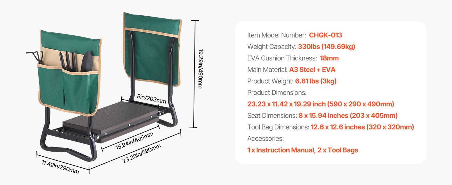 Garden Kneeler and Seat with 2 Tool Bags
